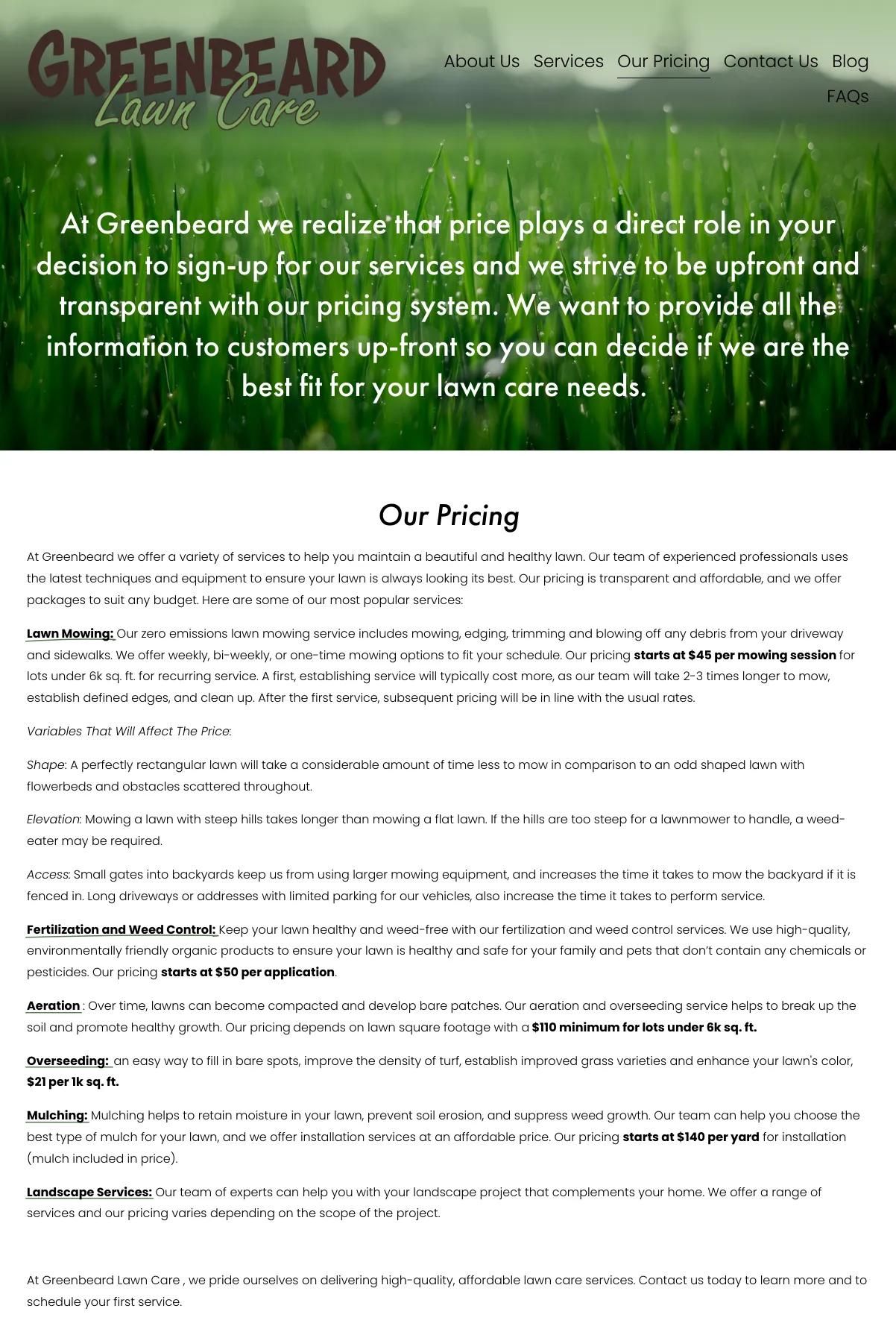 Screenshot 3 of Greenbeard Lawn Care (Example Squarespace Lawn Care Website)