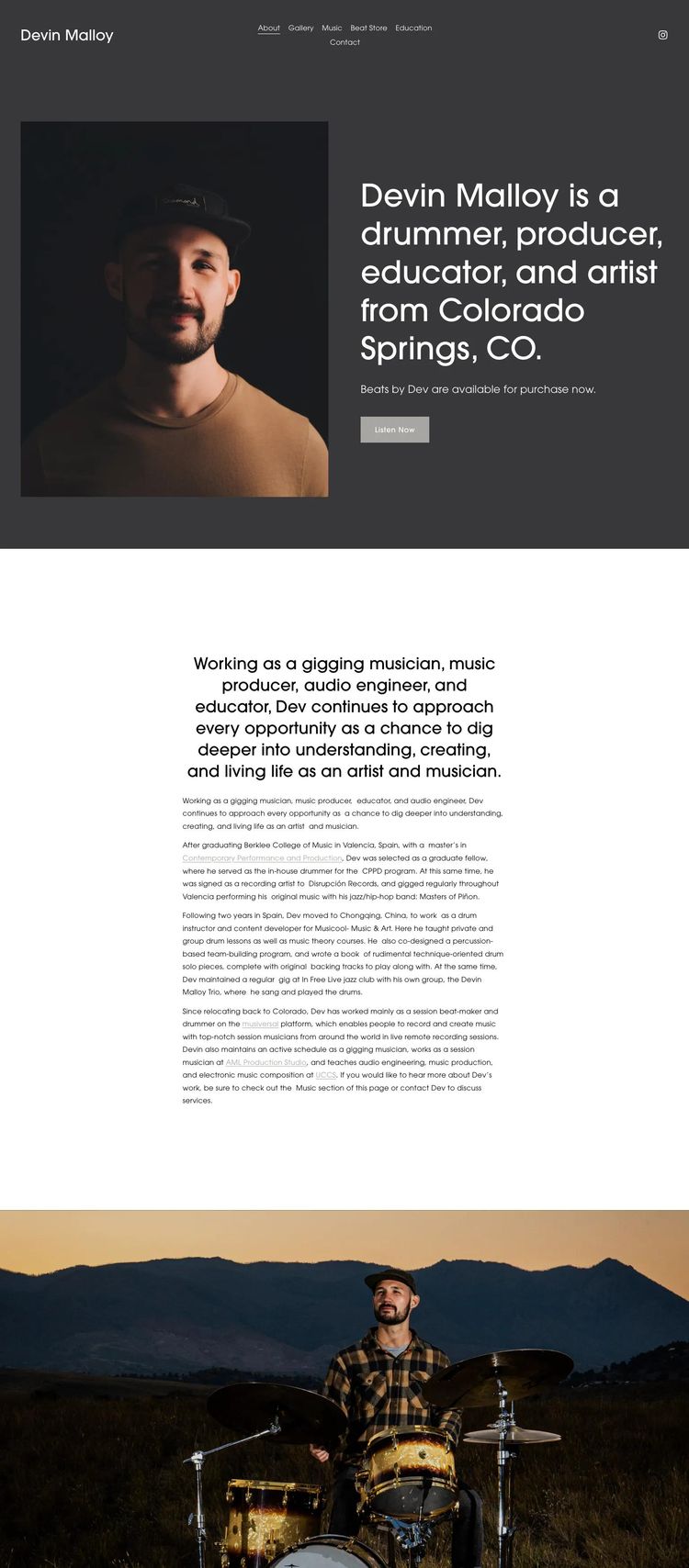 Screenshot 1 of Devin Malloy (Example Squarespace Music Producer Website)