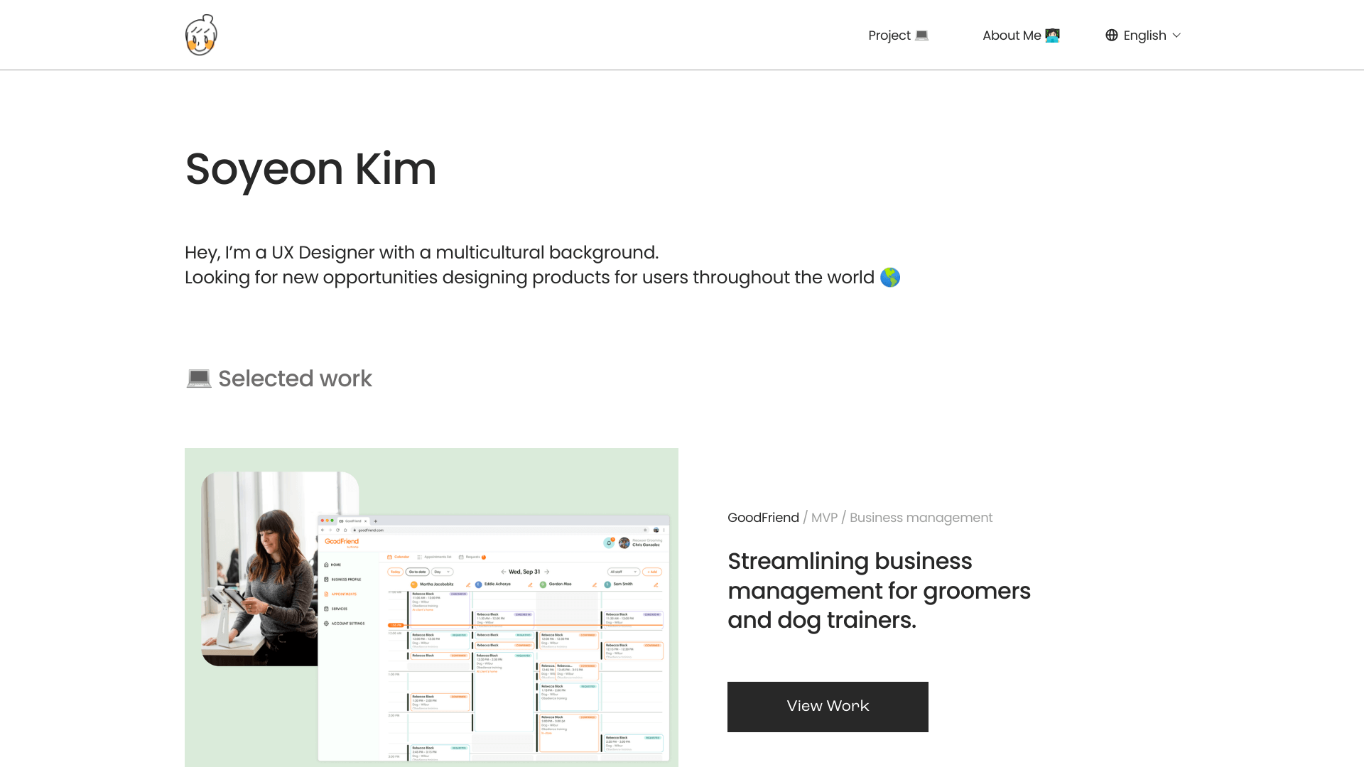Screenshot of the Soyeon Kim website