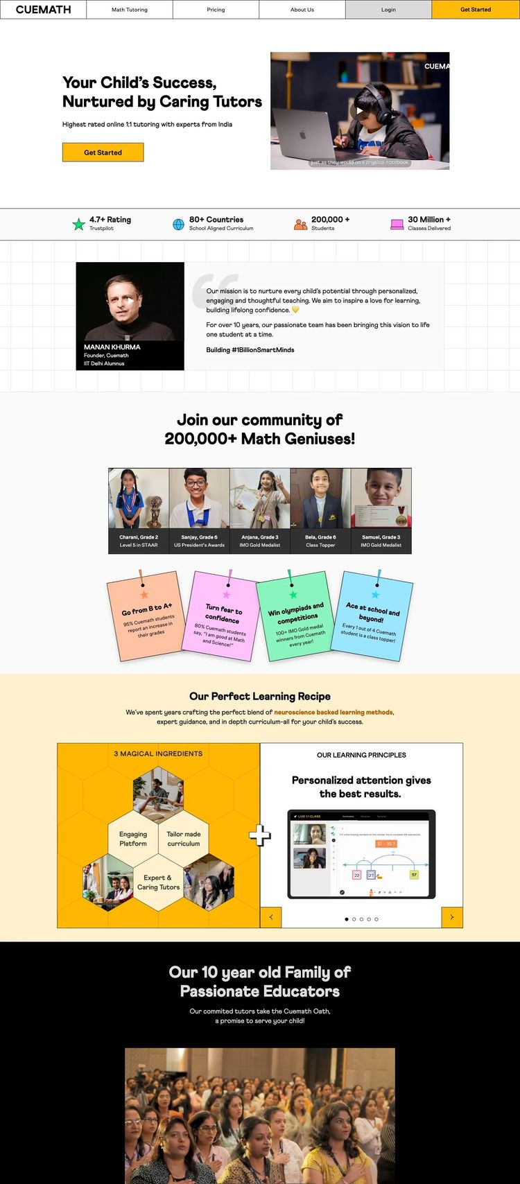 Screenshot 2 of Cuemath (Example Framer Tutoring Services Website)