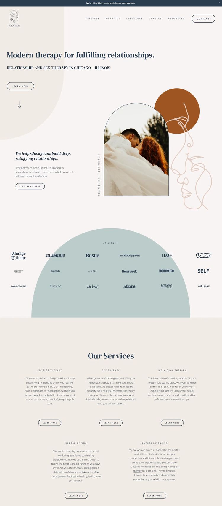 Screenshot 1 of Center for Modern Relationships (Example Squarespace Therapist Website)
