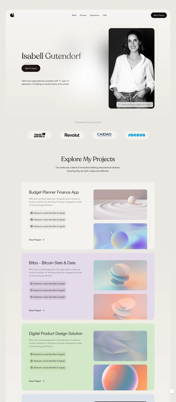 Screenshot 2 of Isabell Gutendorf (Example Framer Business Consultant Website)