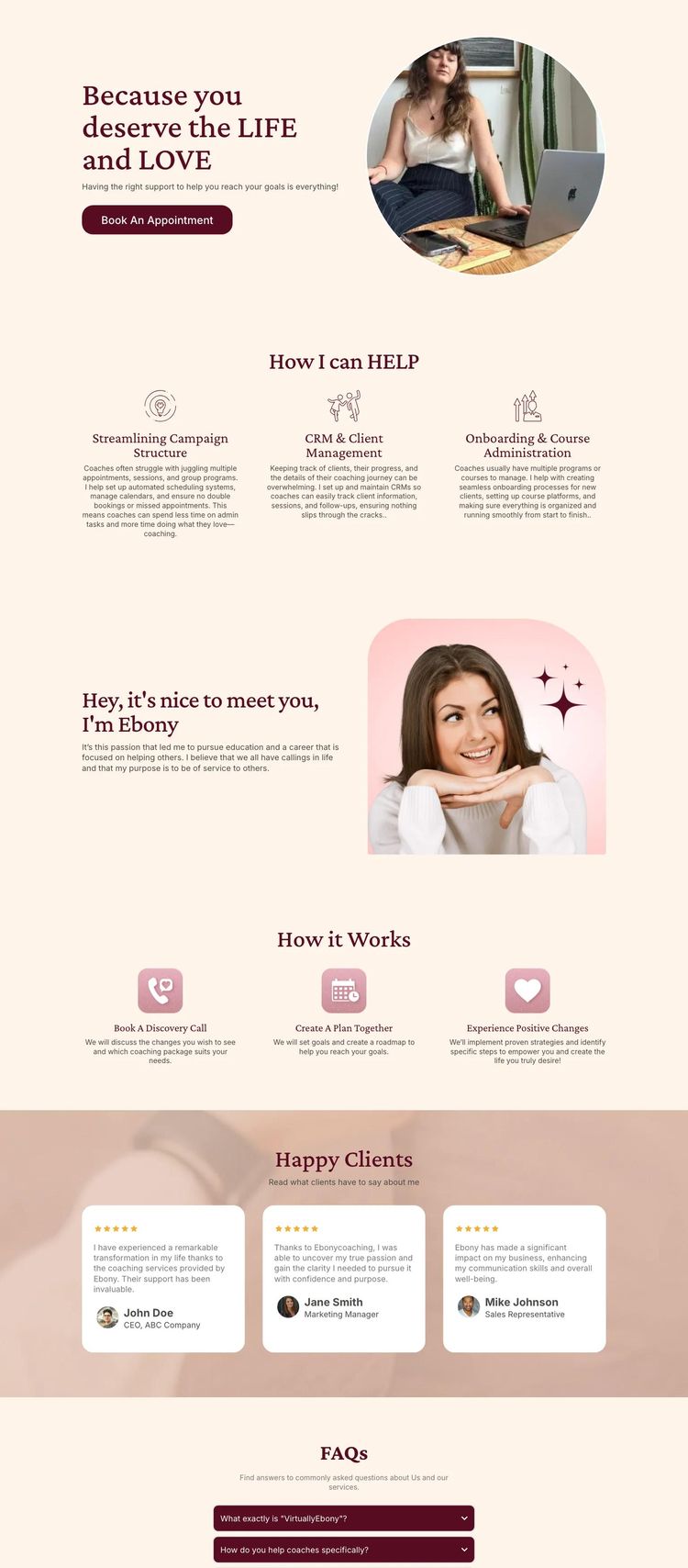 Screenshot 2 of Ebony (Example Nuxt Life/Business Coach Website)