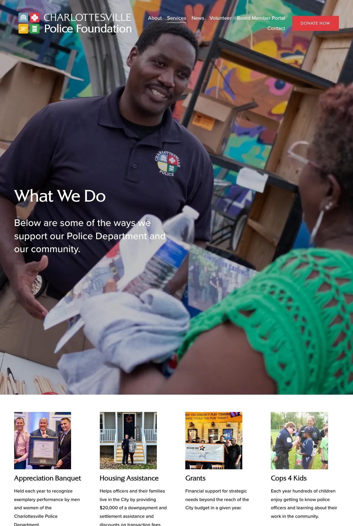 Screenshot 2 of Charlottesville Police Foundation (Example Squarespace Nonprofit Website)