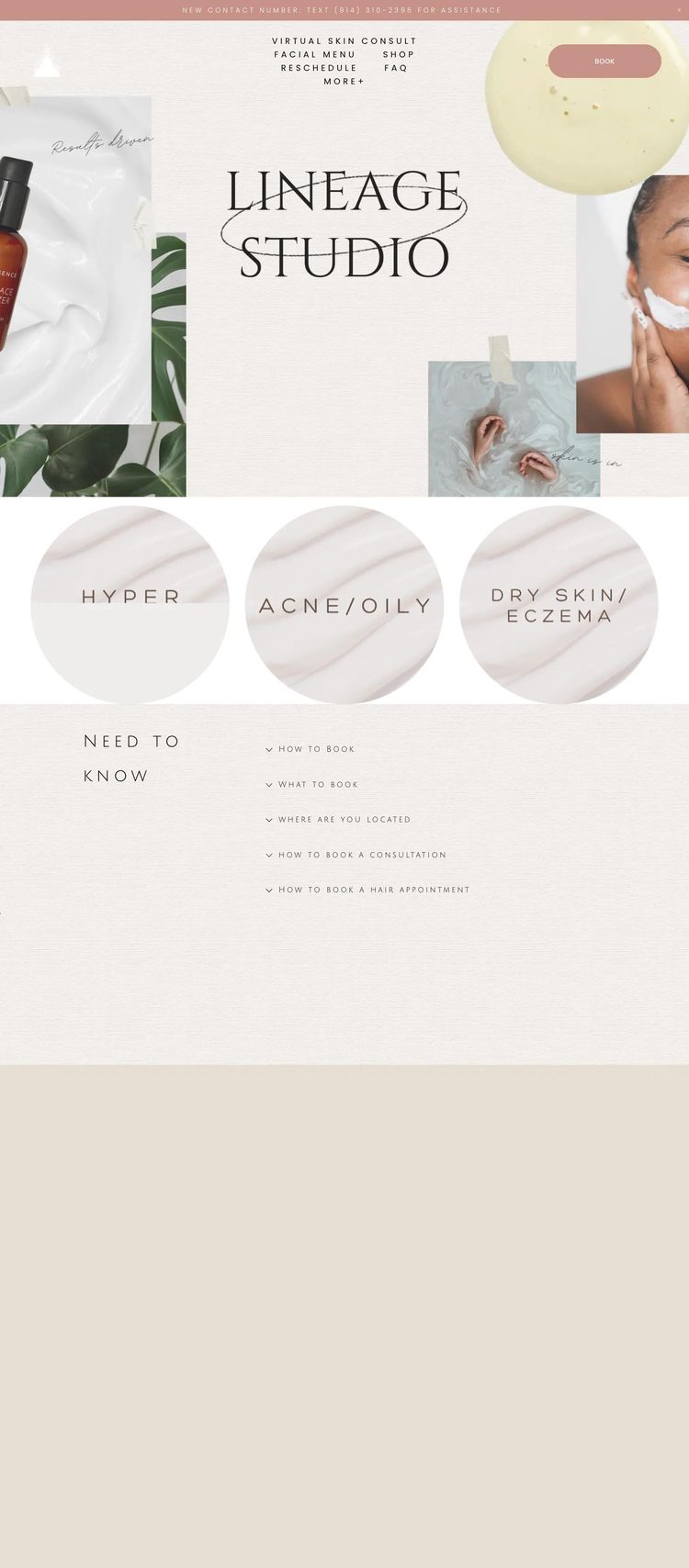 Screenshot 1 of Lineage Studio (Example Squarespace Esthetician Website)
