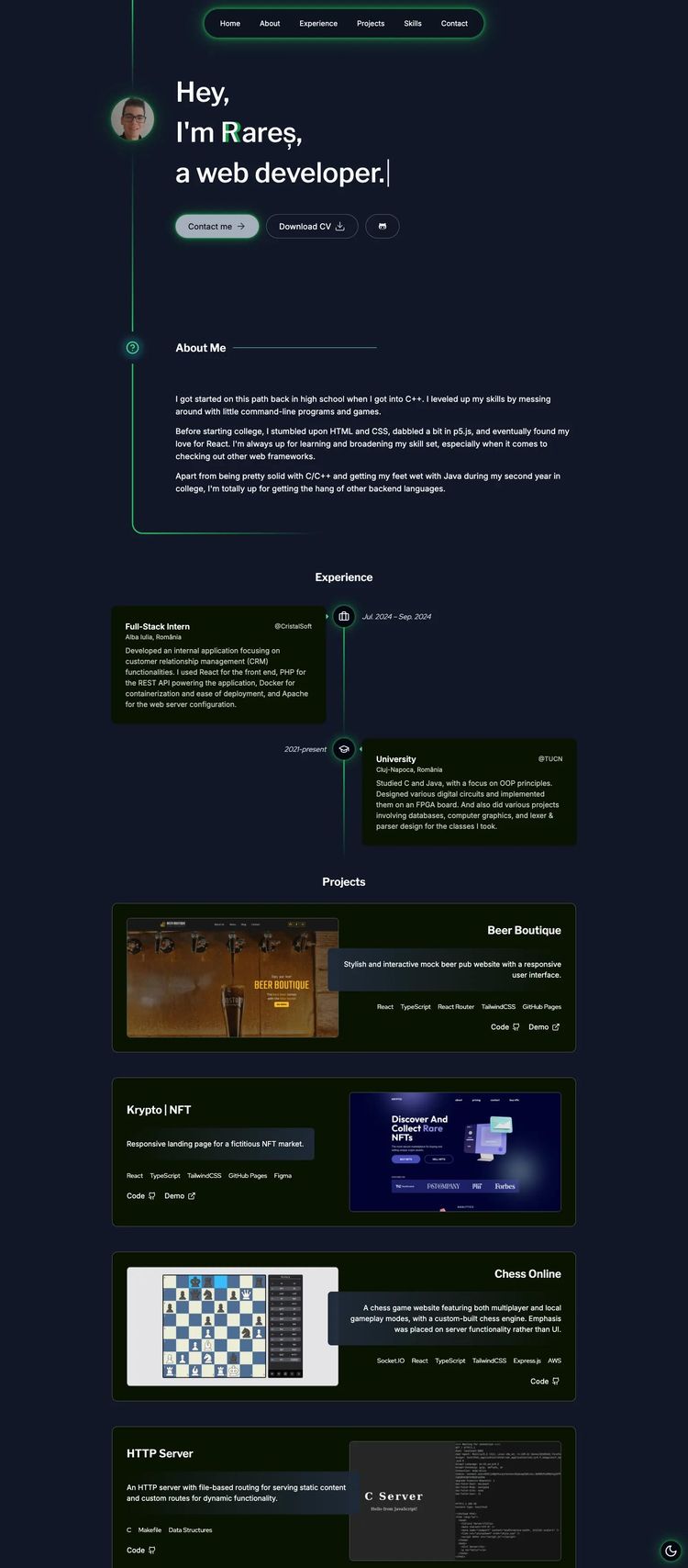 Screenshot 2 of Rareș (Example Astro Web Developer Portfolio Website)