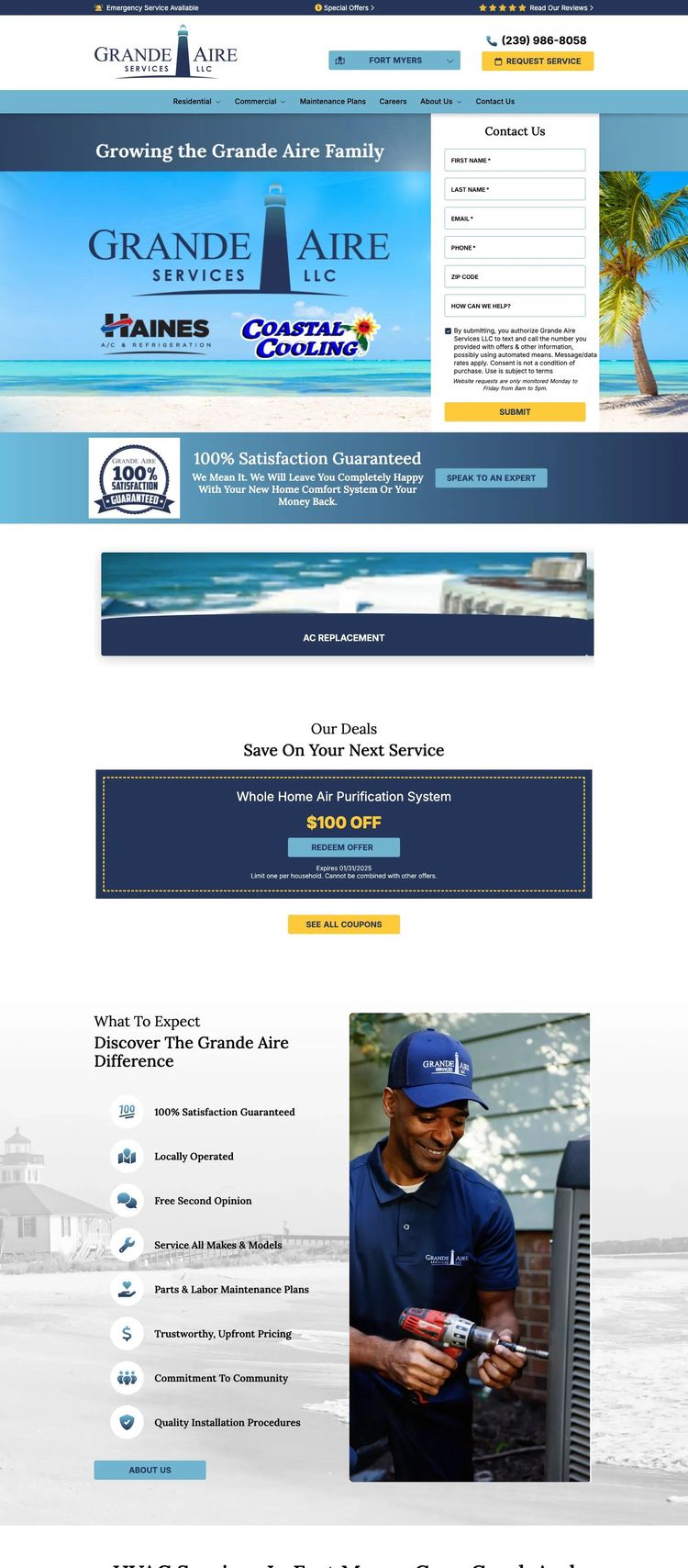 Screenshot 1 of Coastal Cooling (Example Webflow HVAC Website)