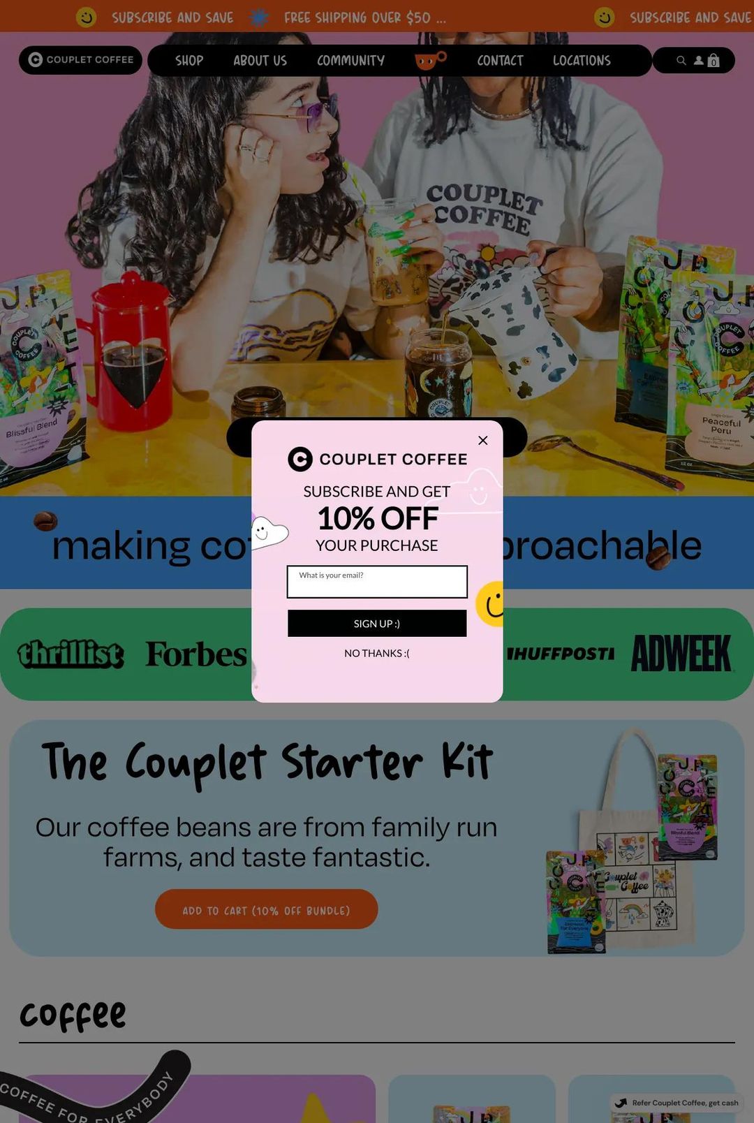 Screenshot 1 of Couplet Coffee (Example Shopify Website)