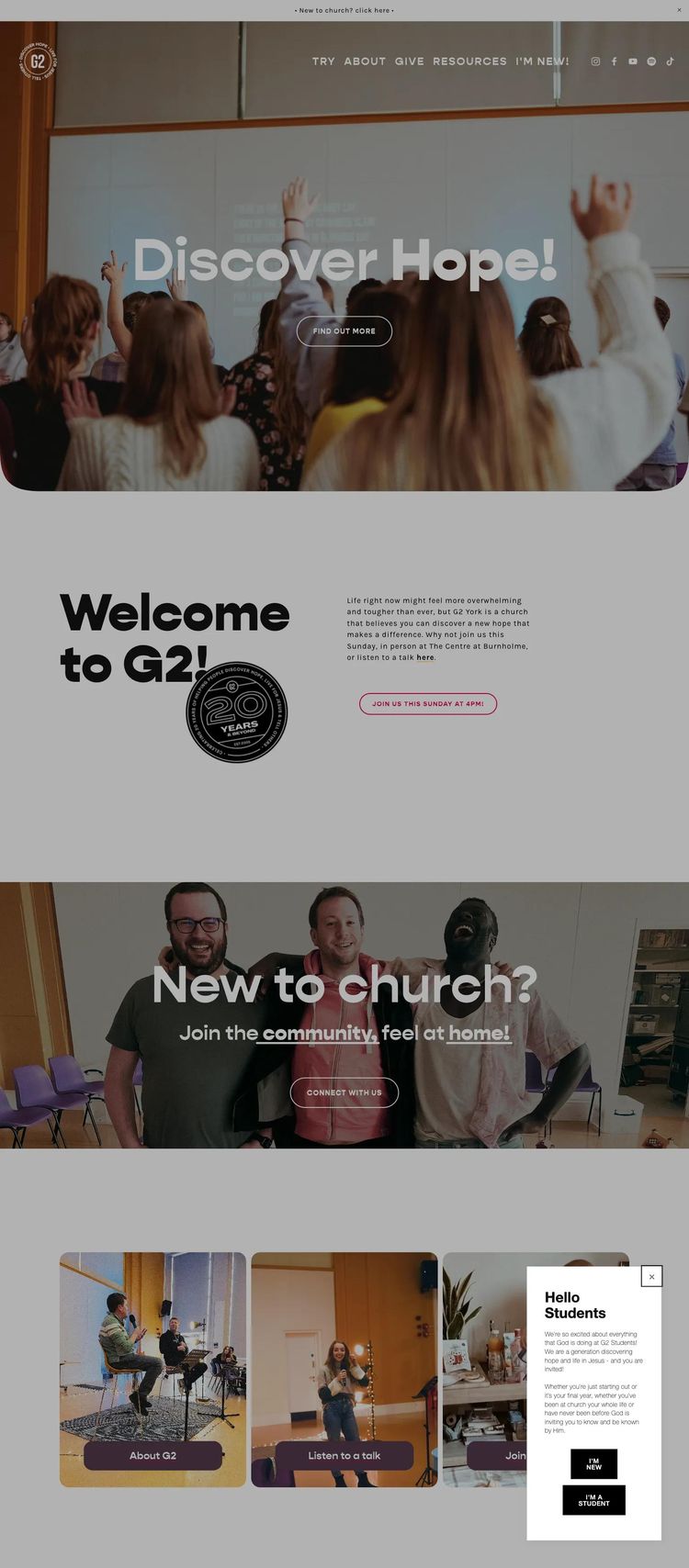 Screenshot 2 of G2 York (Example Squarespace Church/Religious Organization Website)
