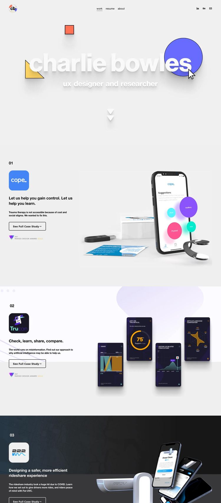 Screenshot 1 of Charlie Bowles (Example Squarespace Design Portfolio Website)