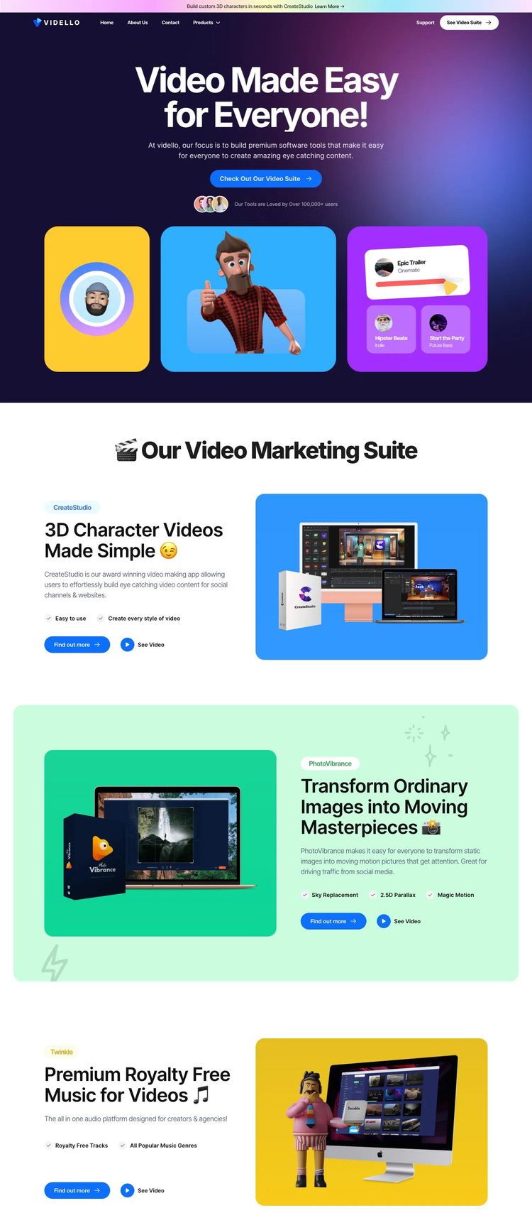 Screenshot 2 of Vidello (Example Framer Software Development Website)