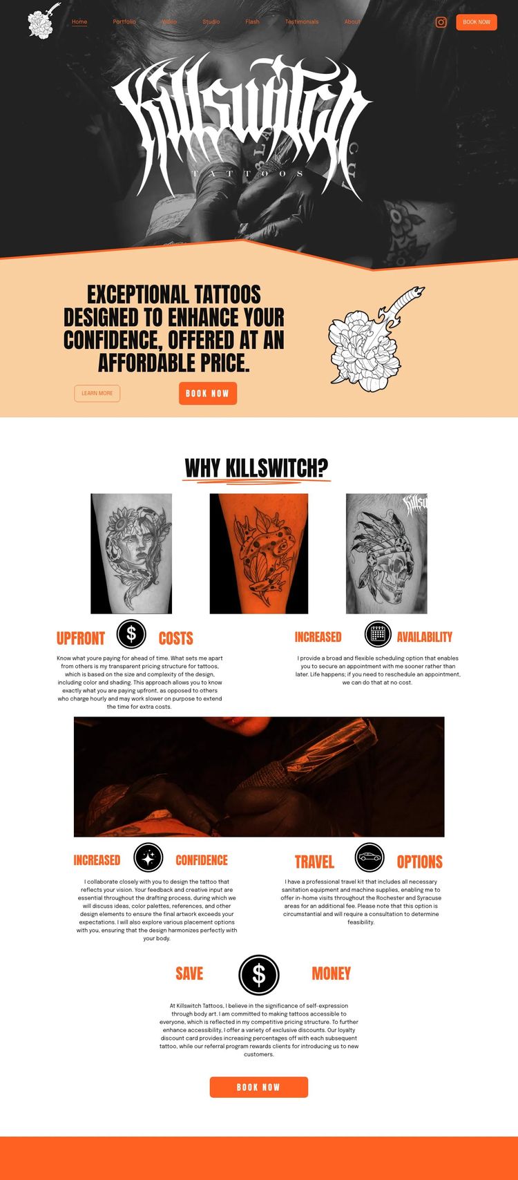 Screenshot 2 of Killswitch Tattoos (Example Squarespace Tattoo Artist/Studio Website)