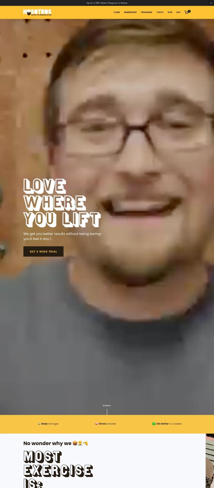 Screenshot 1 of Nosotros Rock Climbing Gym (Example Squarespace Fitness Website)