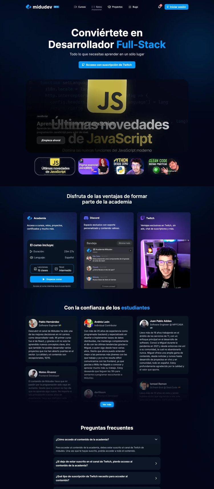 Screenshot 2 of midudev (Example Astro Online Course Creator Website)