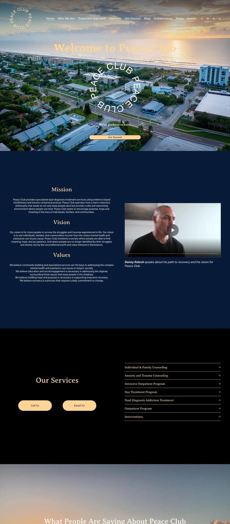Screenshot 1 of Peace Club (Example Squarespace Therapist Website)
