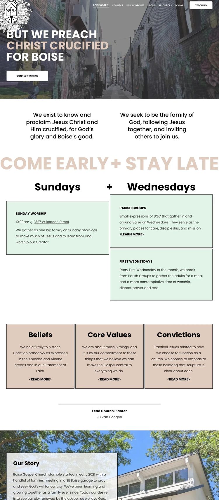 Screenshot 1 of Boise Gospel Church (Example Squarespace Church/Religious Organization Website)