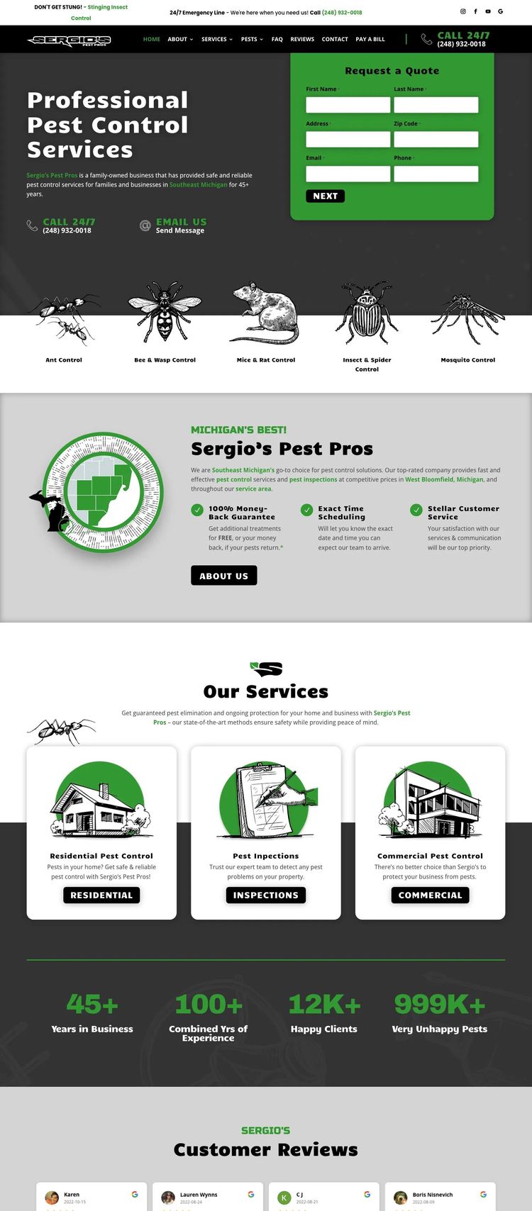 Screenshot 2 of Sergio's Pest Pros (Example WordPress Pest Control Website)