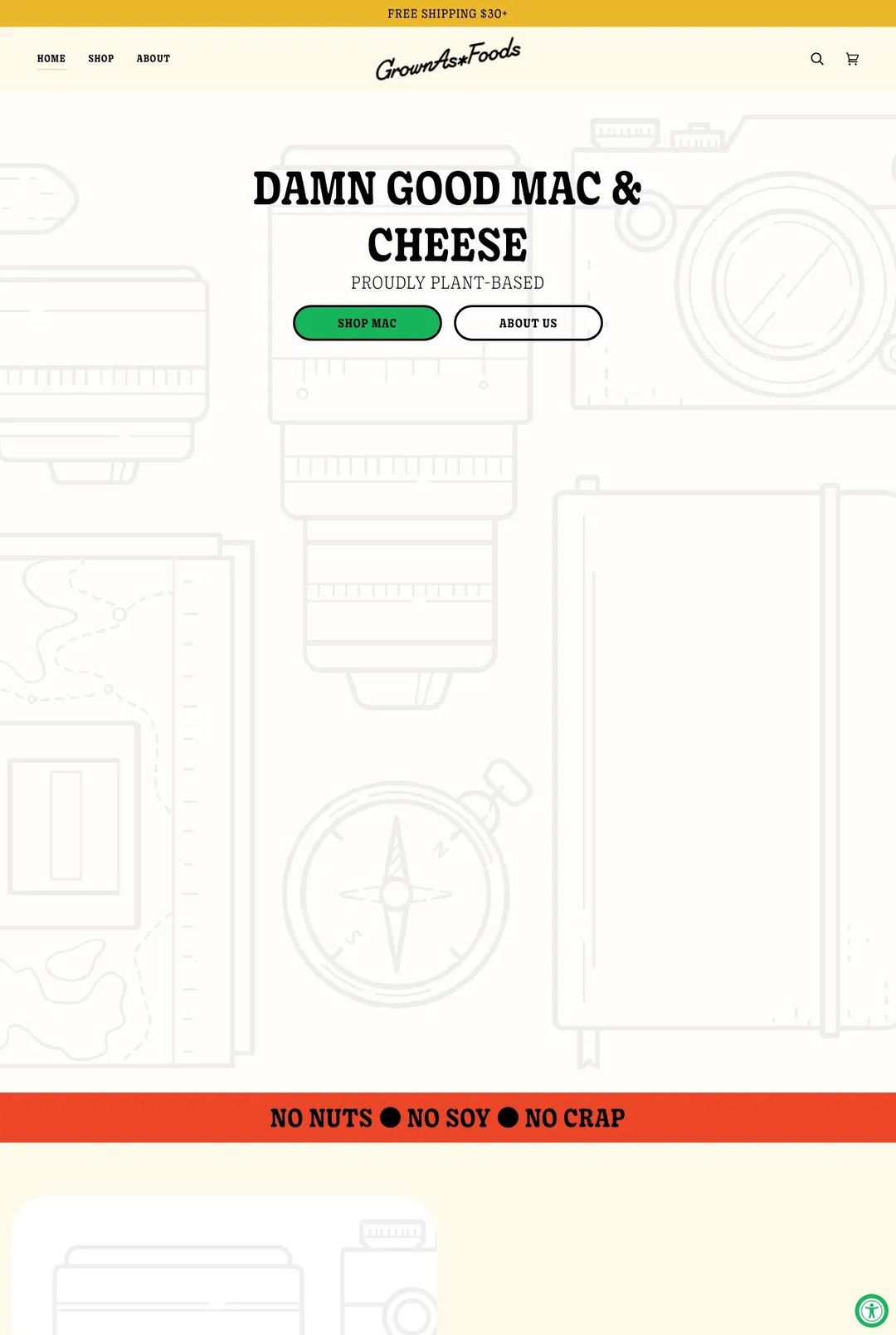 Screenshot 1 of GrownAs* Foods (Example Shopify Food and Beverage Website)