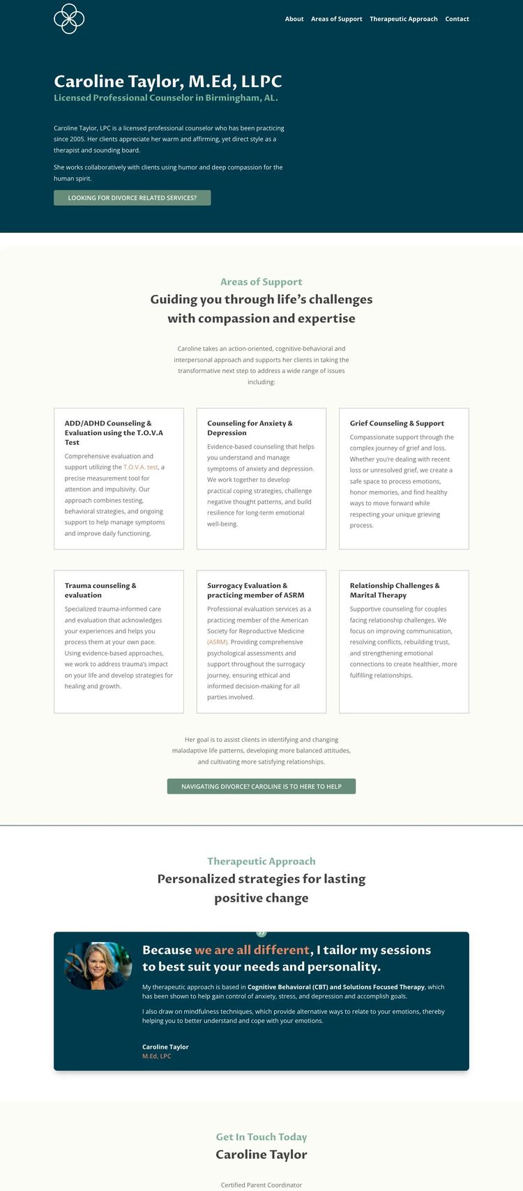 Screenshot 1 of Caroline Taylor (Example Webflow Therapist Website)