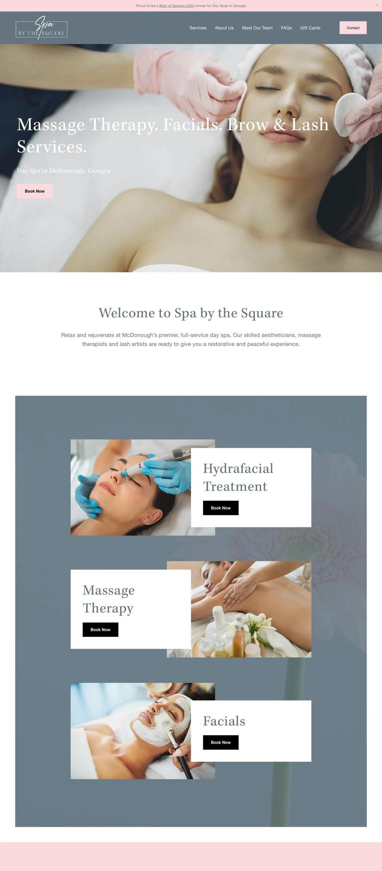 Screenshot 1 of Spa by the Square (Example Squarespace Esthetician Website)