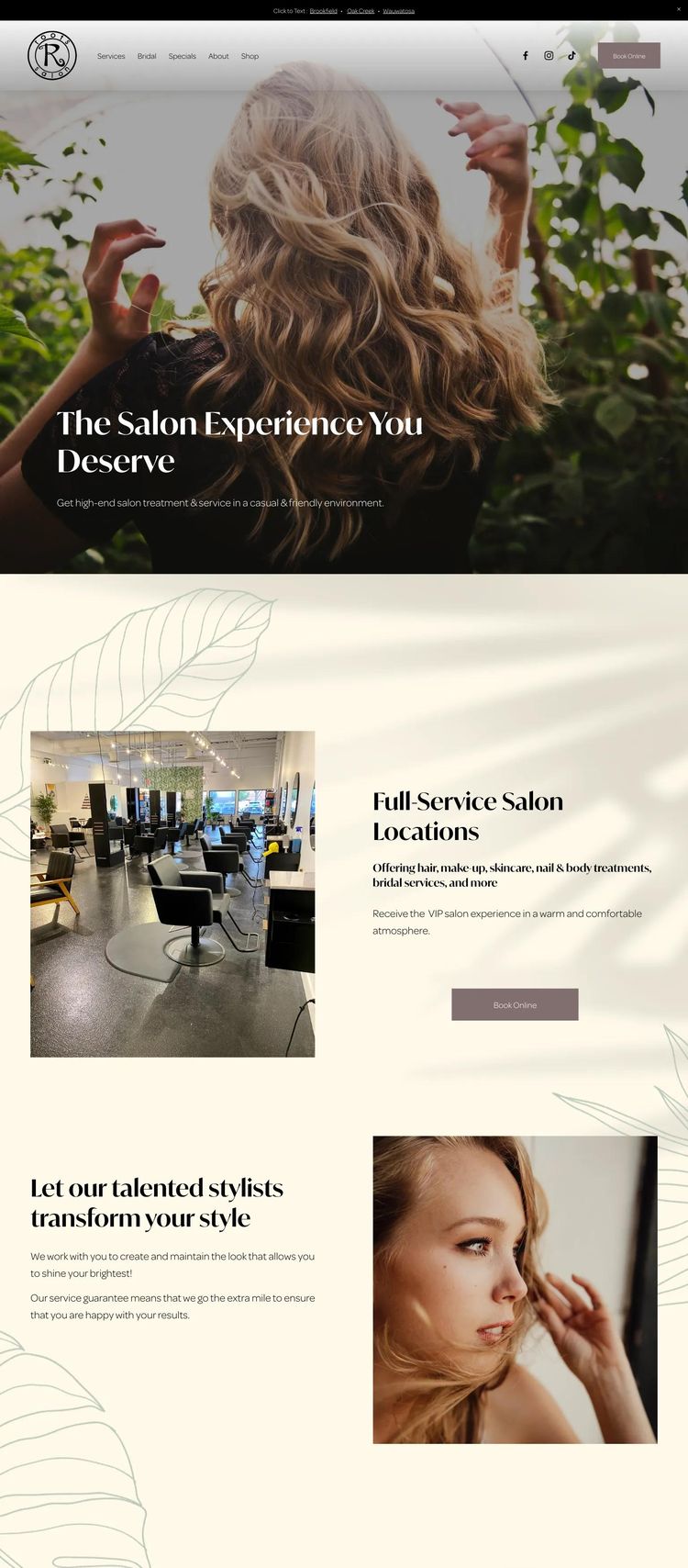 Screenshot 2 of Roots Salon (Example Squarespace Beauty Salon Website)
