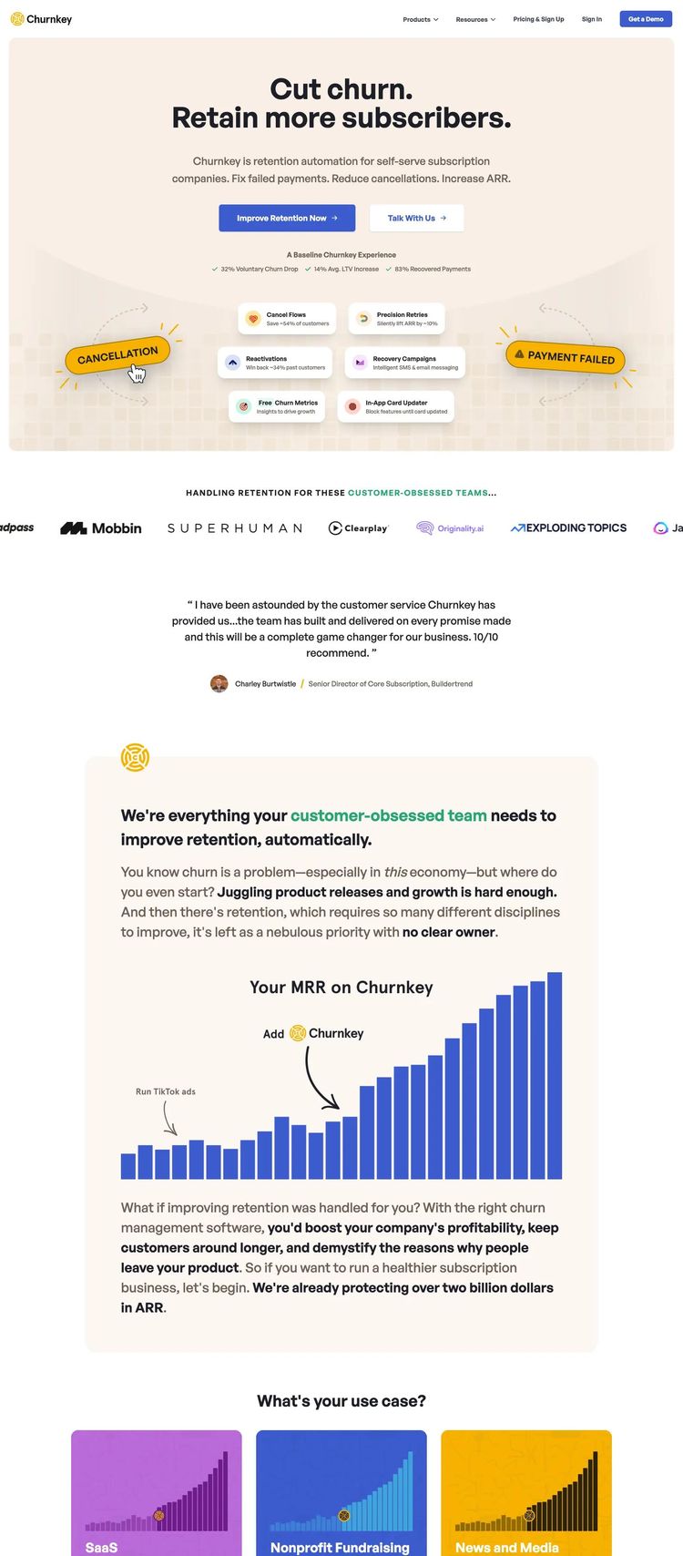 Screenshot 2 of Churnkey (Example Vue Business Operations Website)