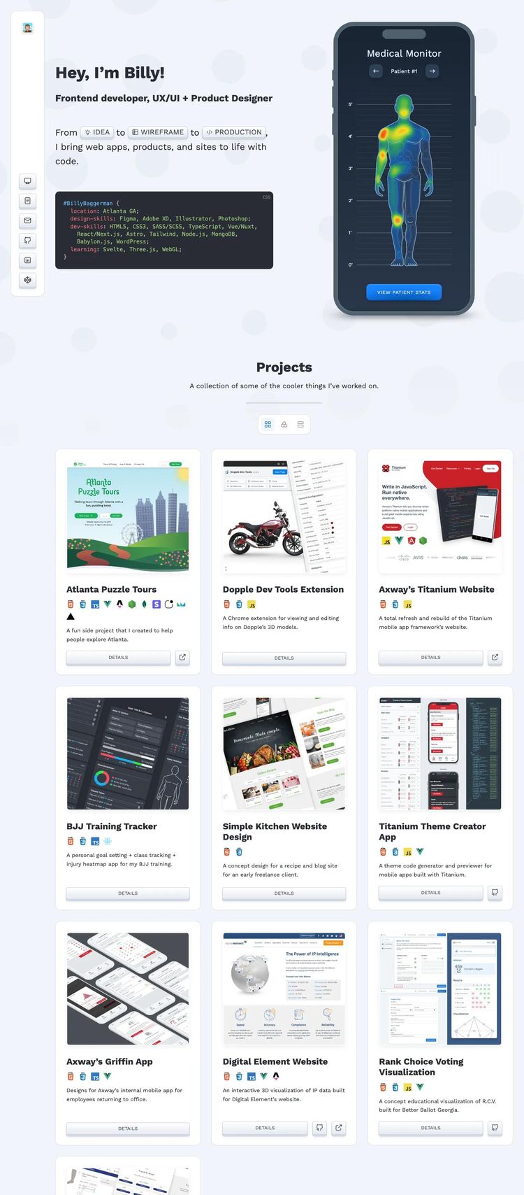 Screenshot 2 of Billy Baggerman (Example Astro Web Developer Portfolio Website)