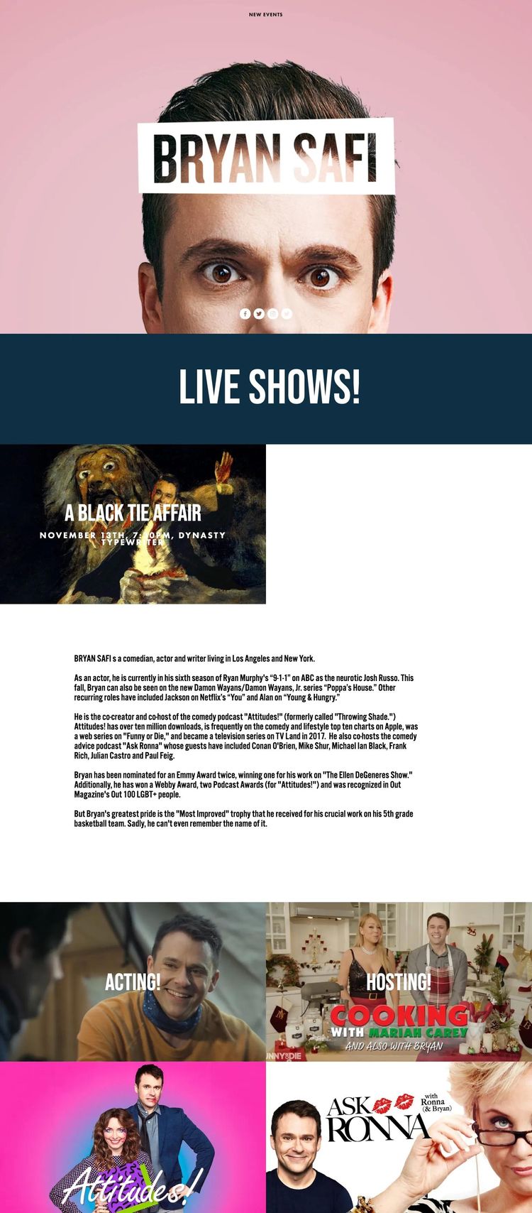 Screenshot 1 of Bryan Safi (Example Squarespace Actor/Performer Website)