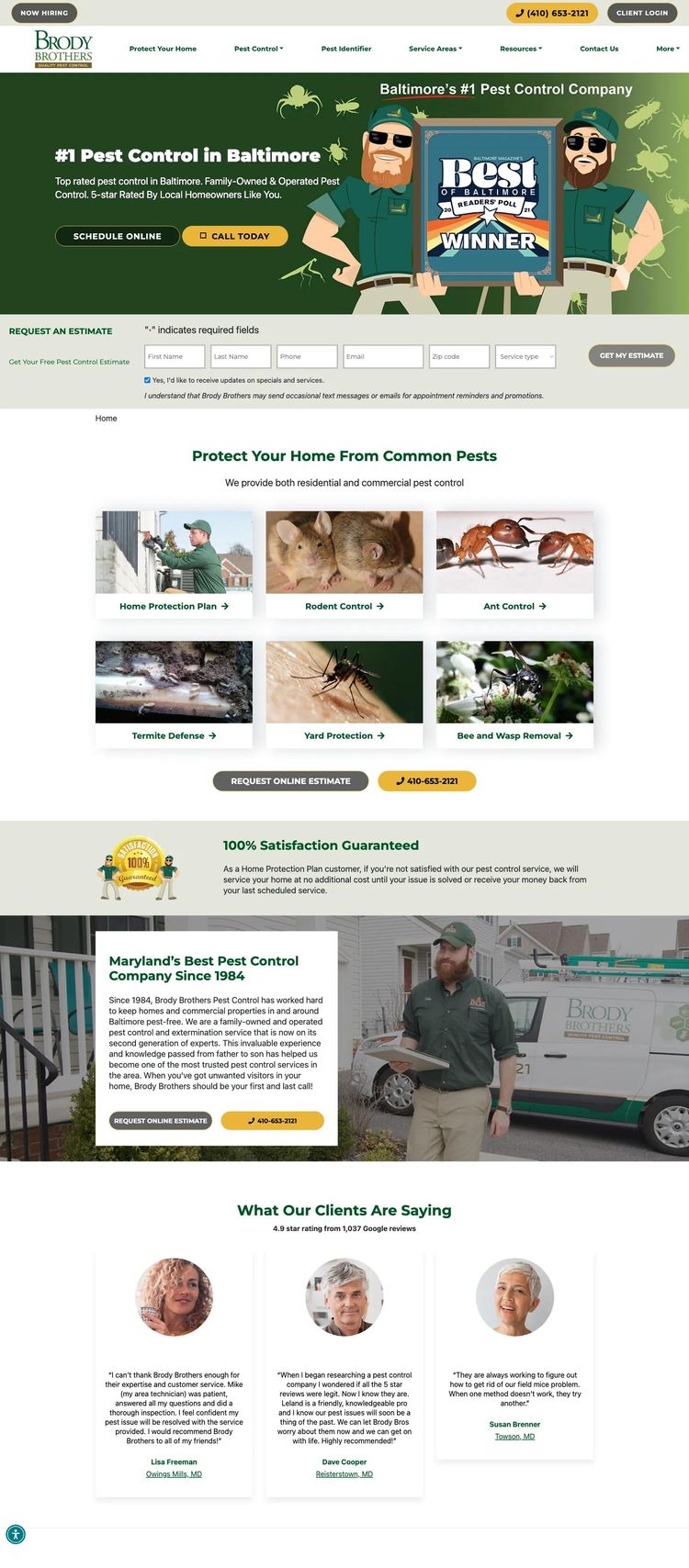 Screenshot 2 of Brody Brothers Pest Control (Example WordPress Pest Control Website)