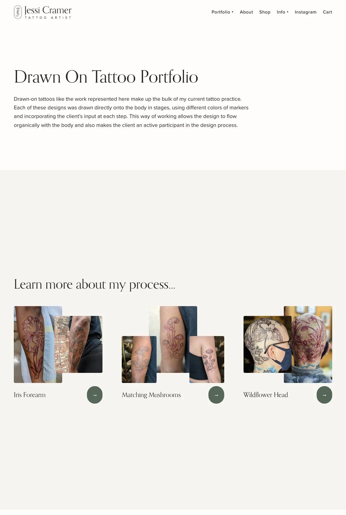 Screenshot 2 of Jessi Cramer Tattoo Artist (Example Squarespace Tattoo Website)