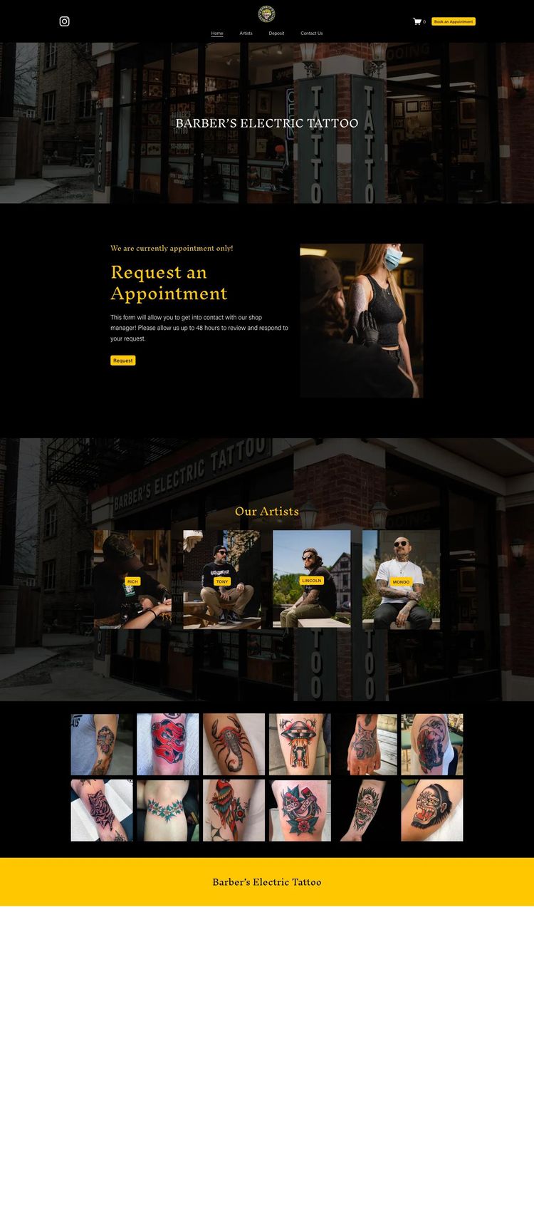 Screenshot 1 of Barber's Electric Tattoo (Example Squarespace Tattoo Artist/Studio Website)