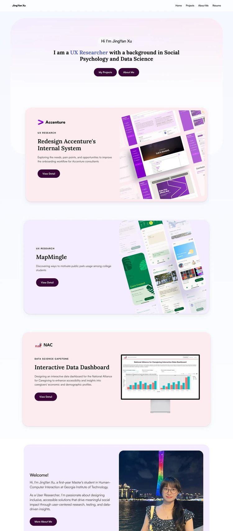 Screenshot 2 of JingYan Xu (Example Framer UX Research Website)