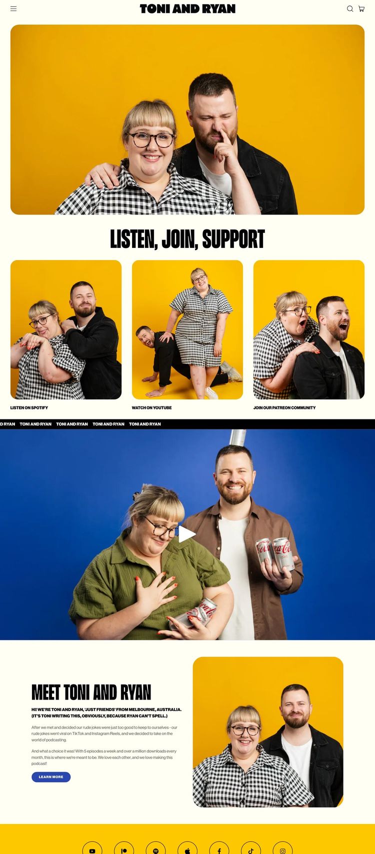 Screenshot 2 of Toni and Ryan (Example Shopify Podcast Website)
