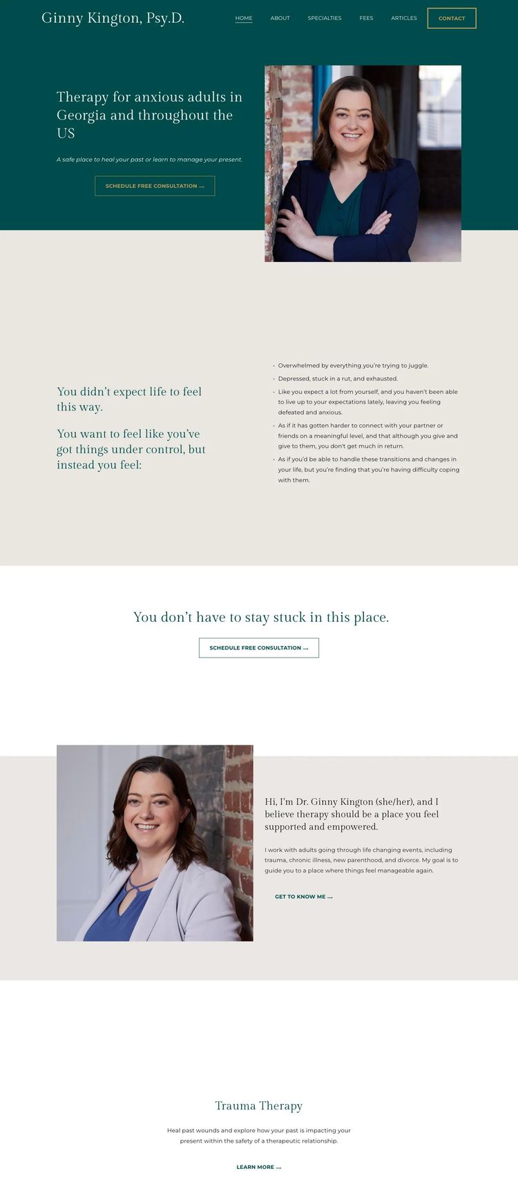 Screenshot 1 of Ginny Kington, Psy.D. (Example Squarespace Therapist Website)