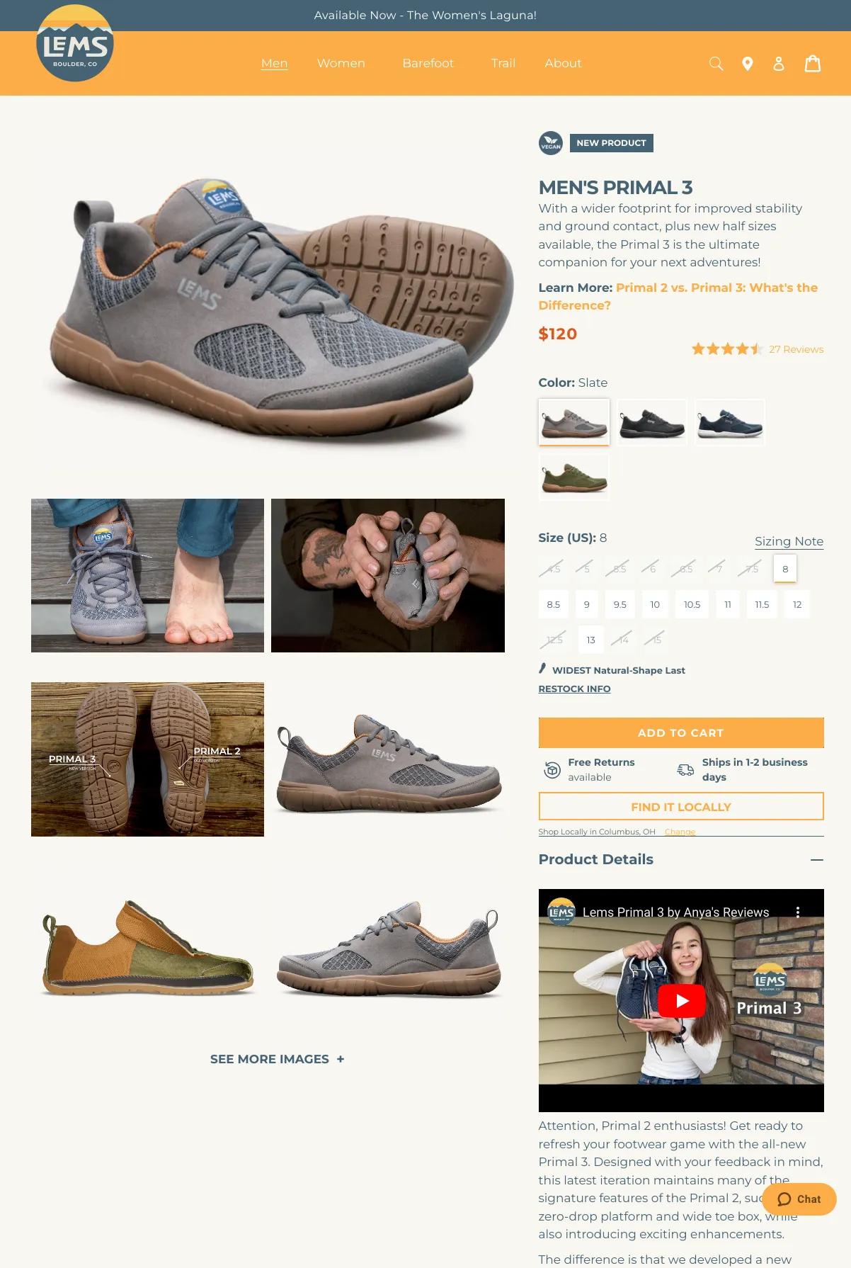 Screenshot 2 of Lems Shoes (Example Shopify Clothing Website)