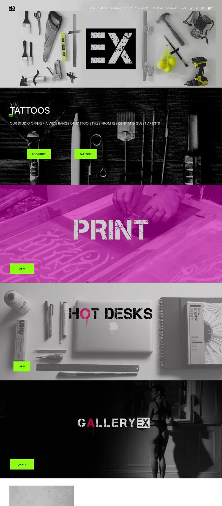 Screenshot 1 of Studio EX (Example Squarespace Tattoo Artist/Studio Website)