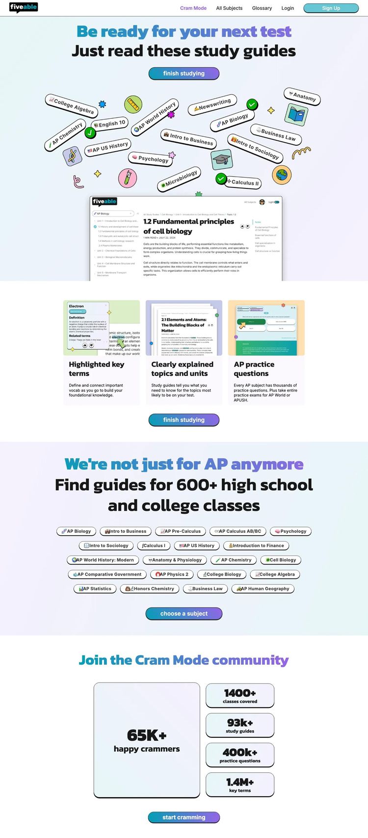 Screenshot 2 of Fiveable (Example Webflow Online Course Creator Website)