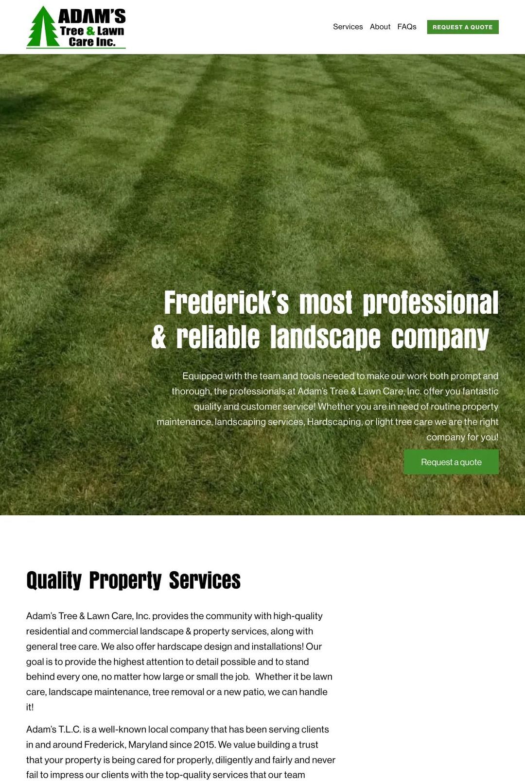 Screenshot 1 of Adam's Tree & Lawn Care (Example Squarespace Lawn Care Website)