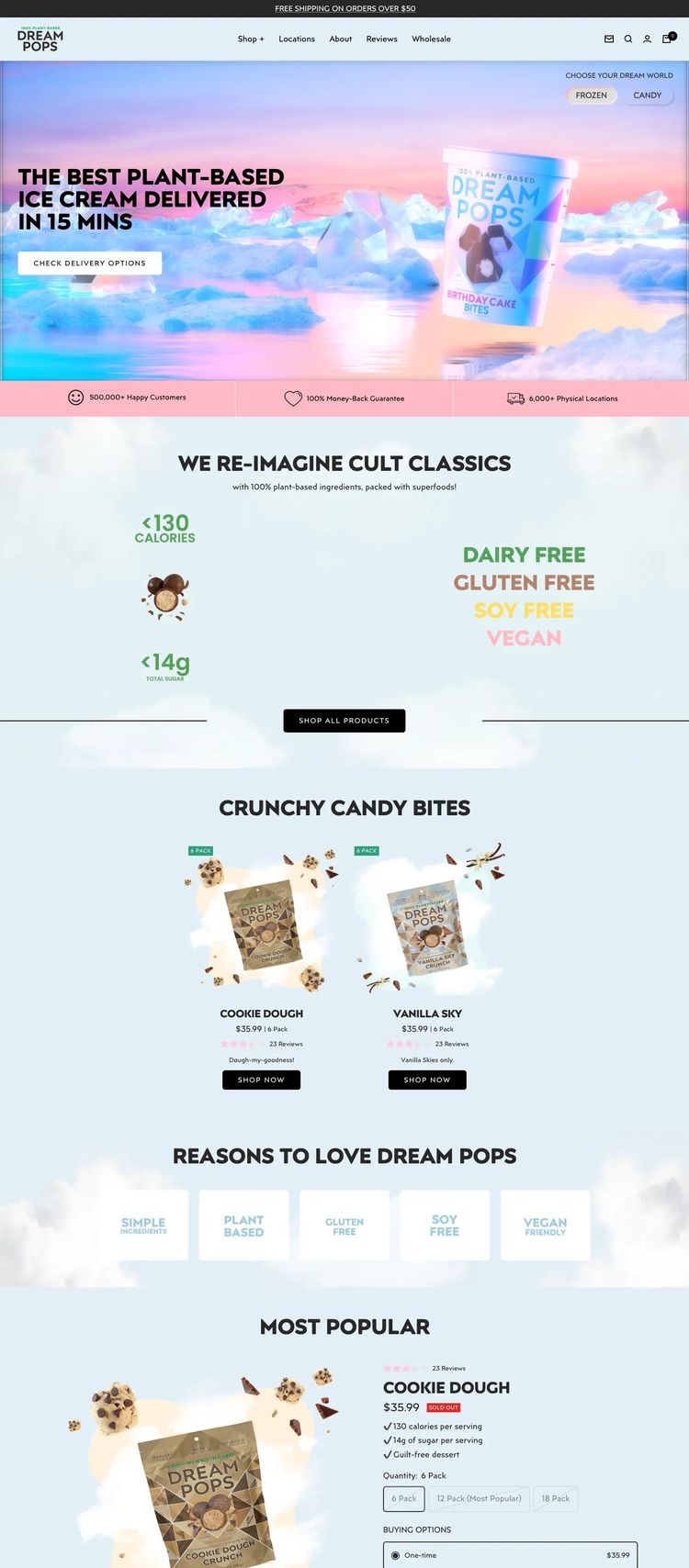 Screenshot 1 of Dream Pops (Example Shopify Food and Beverage Website)