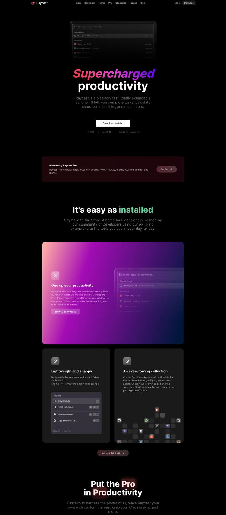 Screenshot 1 of Raycast (Example Webstudio Developer Tools Website)