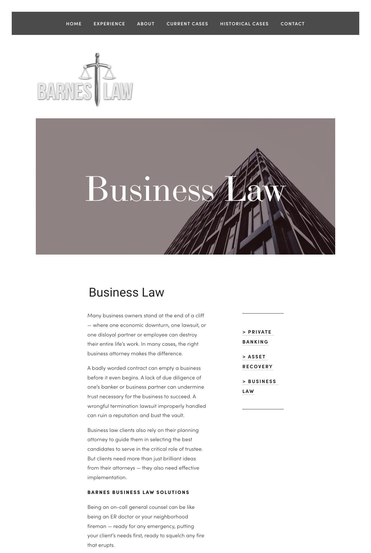 Screenshot 2 of Barnes Law, LLP (Example Squarespace Law Firm Website)