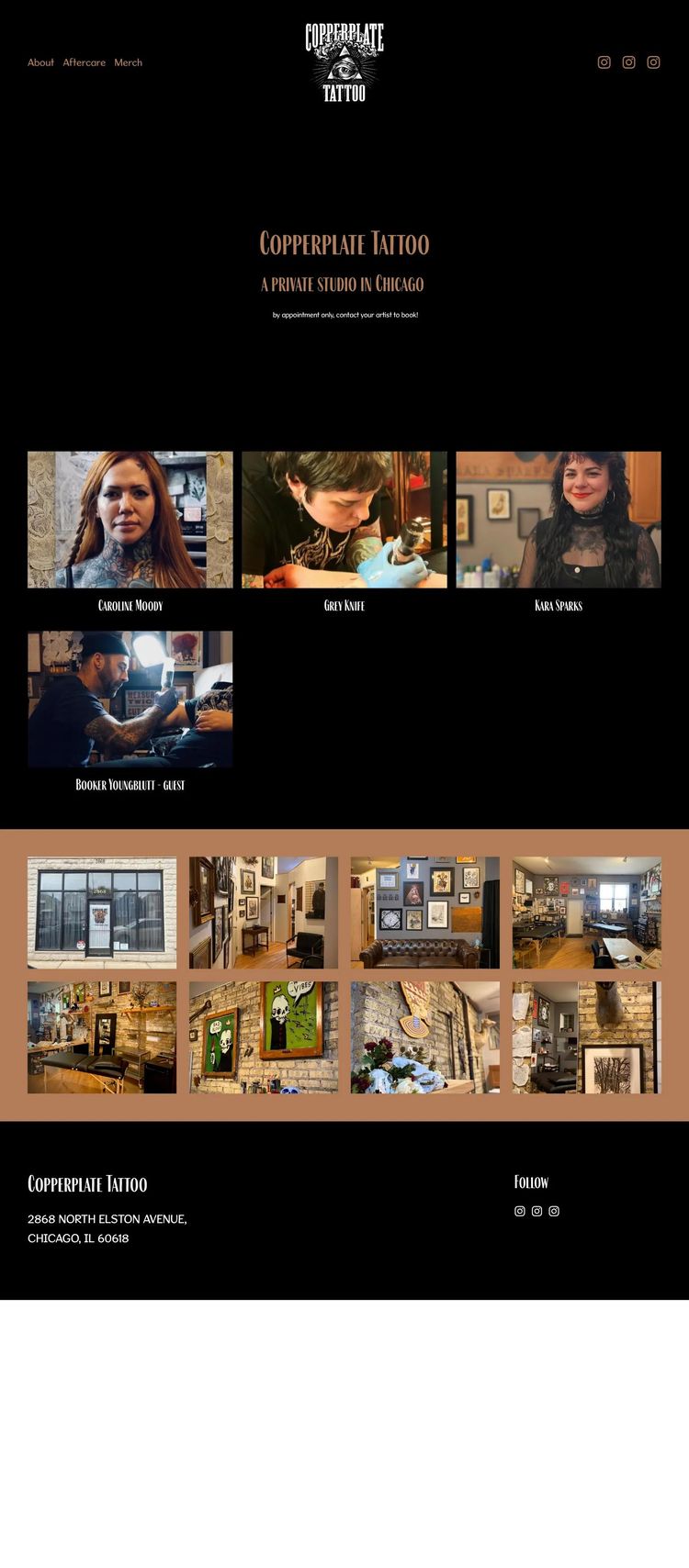 Screenshot 1 of Copperplate Tattoo (Example Squarespace Tattoo Artist/Studio Website)