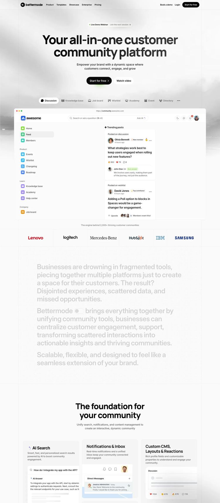 Screenshot 2 of BetterMode (Example Framer Community Center Website)