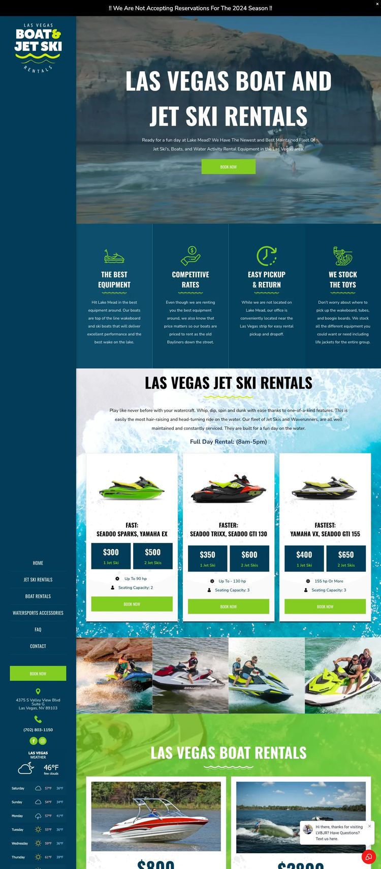 Screenshot 1 of Las Vegas Boat and Jet Ski Rentals (Example Duda Recreation Center Website)