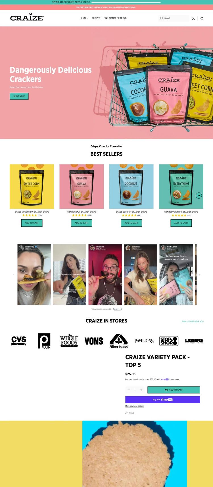 Screenshot 1 of Craize Snacks (Example Shopify Food and Beverage Website)