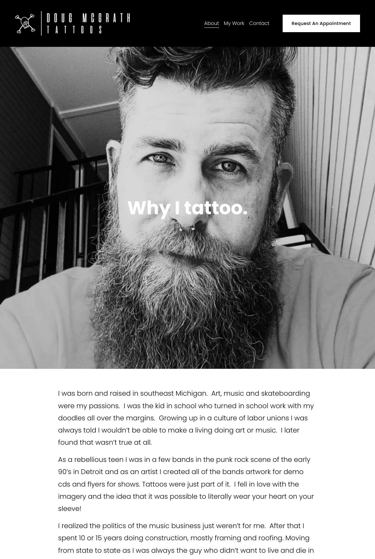 Screenshot 2 of Doug McGrath Tattoos (Example Squarespace Tattoo Website)