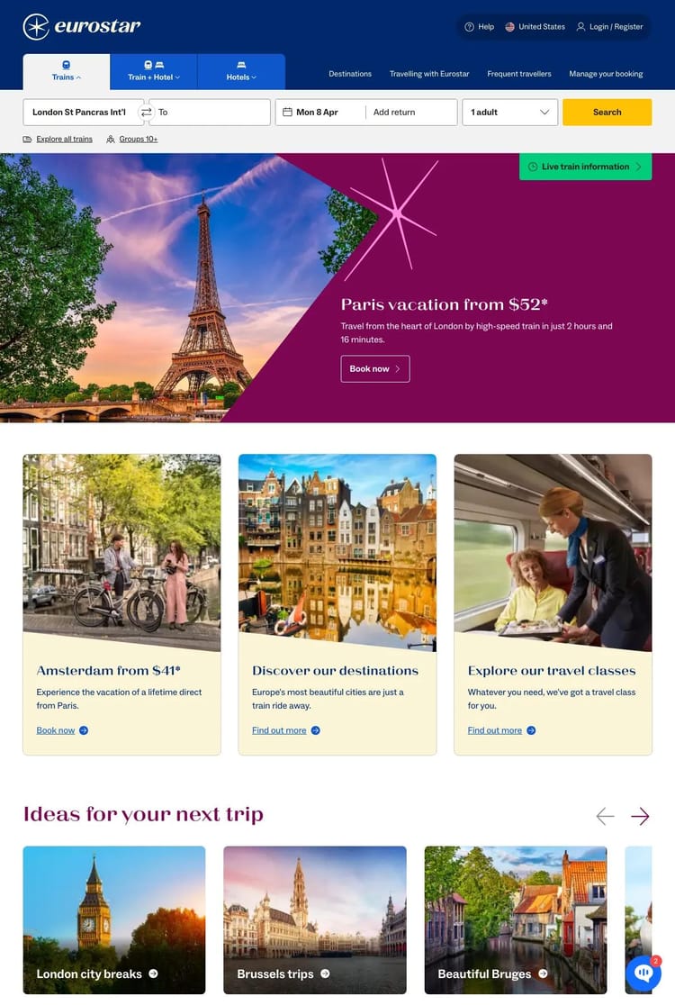 Screenshot 1 of Eurostar (Example Sanity Website)