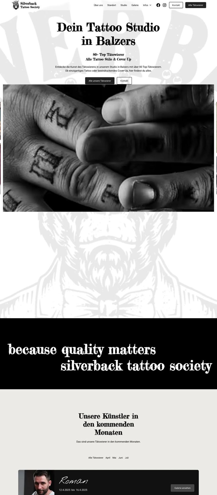 Screenshot 2 of Silverback Tattoo (Example Webflow Tattoo Artist/Studio Website)