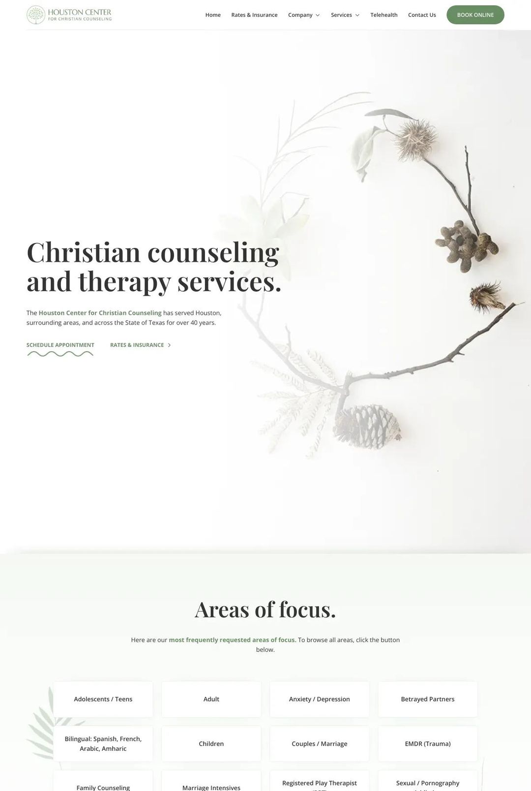 Screenshot 1 of Houston Center for Christian Counseling (Example Webflow Therapist Website)