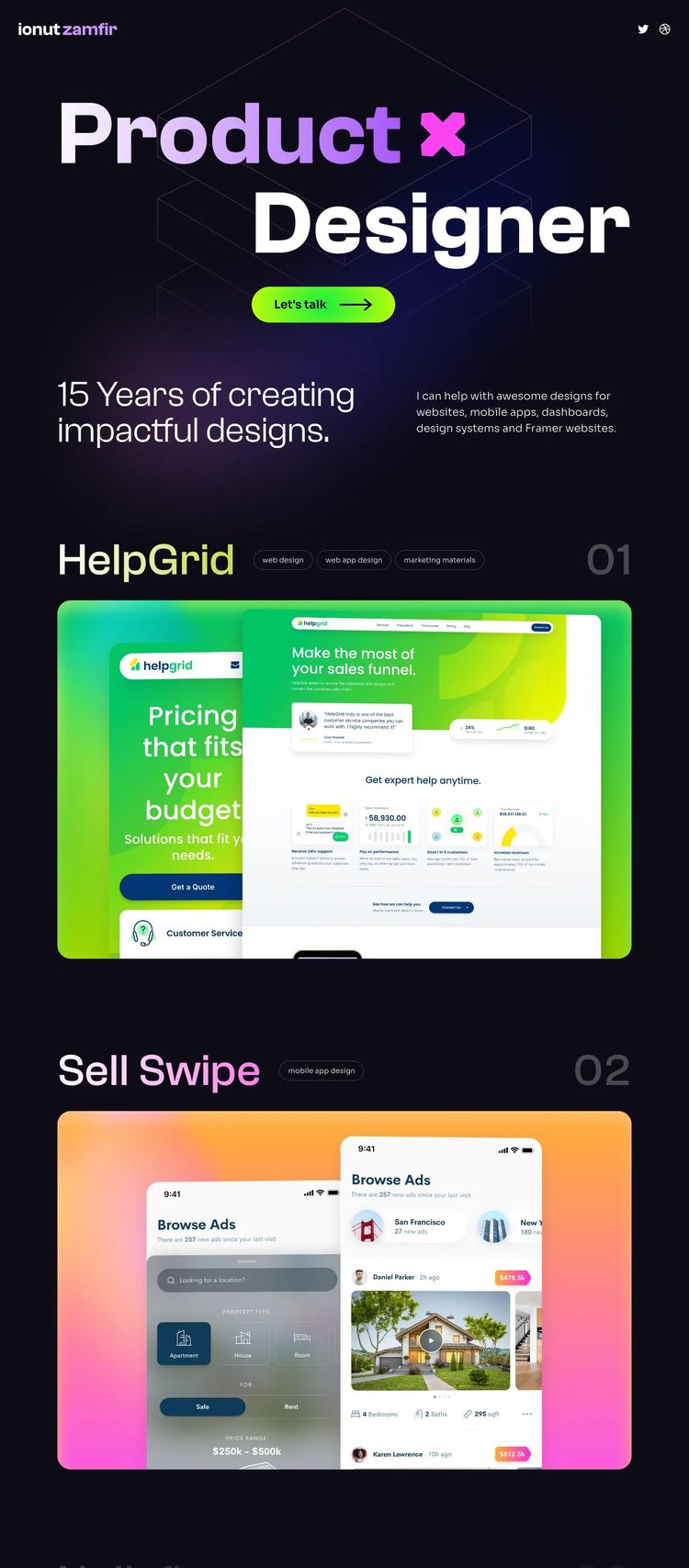 Screenshot 2 of Ionutz Amfir (Example Framer Design Agency/Studio Website)